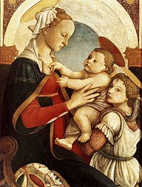 Madonna and child with an angel by Botticelli, 1465 - 1467